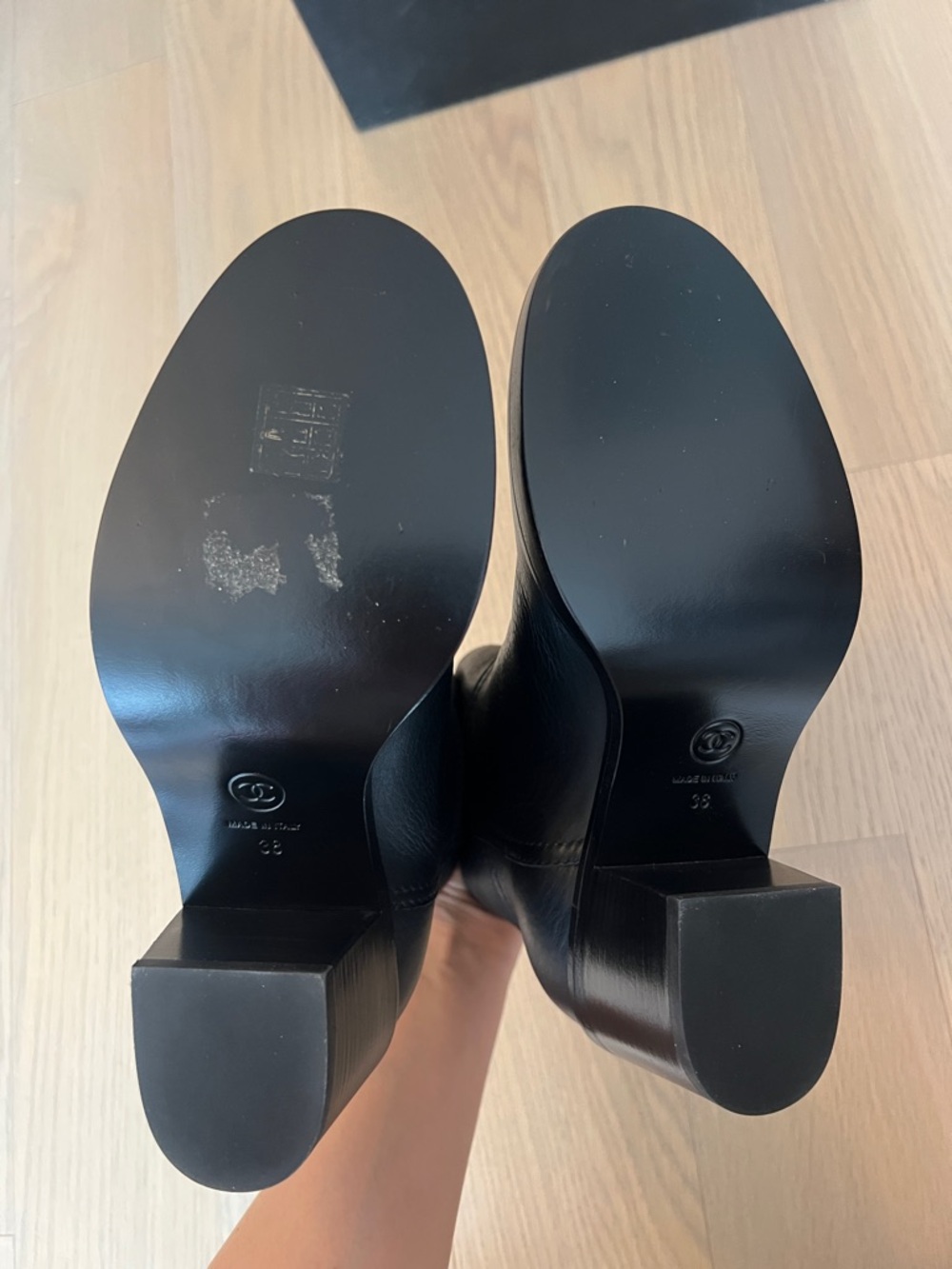 Chanel Black Leather Short Slip-On Booties with Block
Heel - Size EU 38 (US 7) - Picture 9 of 15